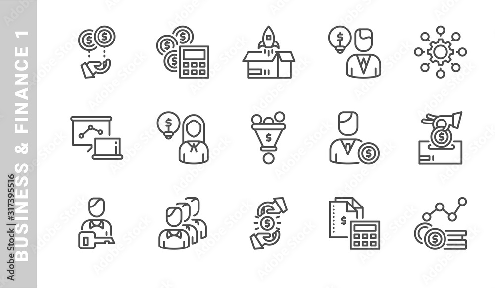 business & finance 1 icon set. Outline Style. each made in 64x64 pixel