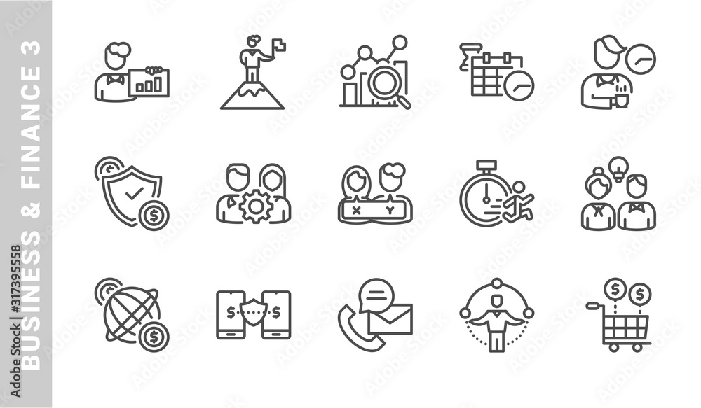 business & finance 3 icon set. Outline Style. each made in 64x64 pixel