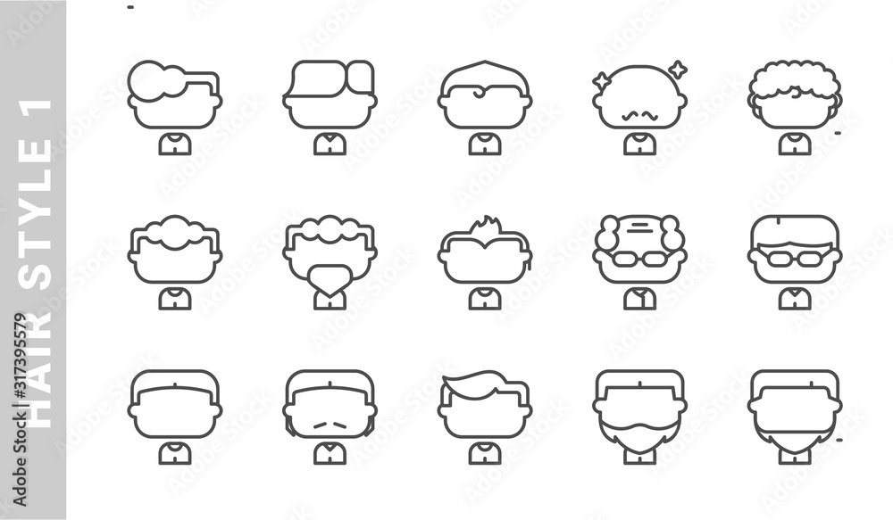hair-style-1-icon-set-outline-style-each-made-in-64x64-pixel-stock