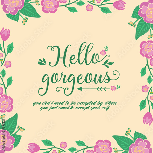 Obraz na płótnie Beautiful of leaf and pink wreath frame, for hello gorgeous invitation card template design. Vector w salonie