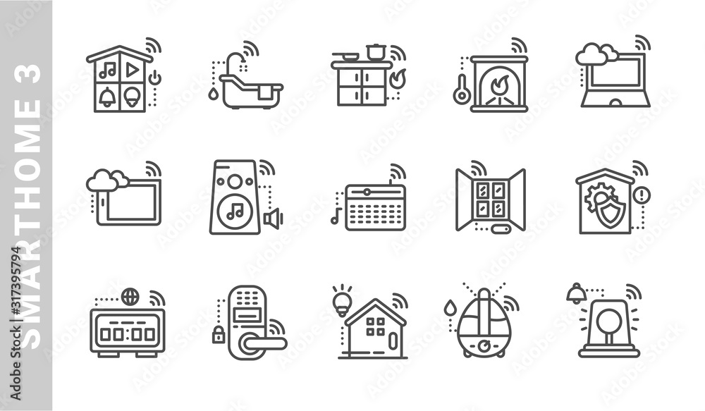smarthome 3 icon set. Outline Style. each made in 64x64 pixel