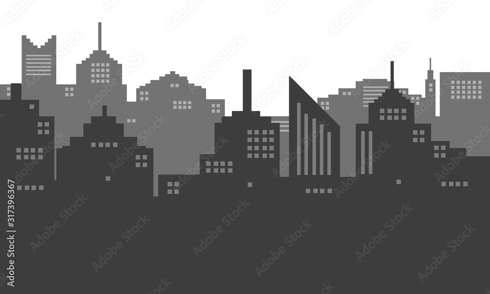 Illustration of black and white city with shadow