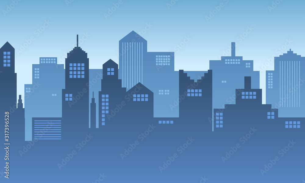 Illustration of morning city with blue sky