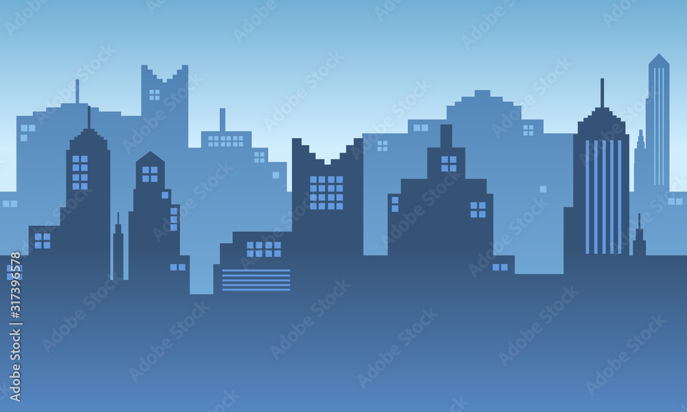 Morning vector background consisting of many building illustrations