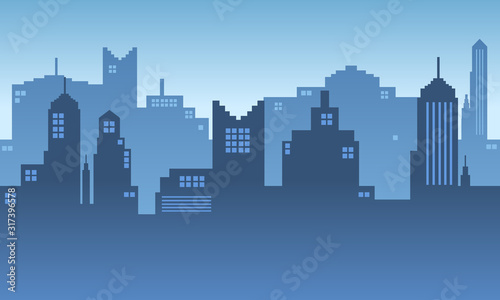 Morning vector background consisting of many building illustrations