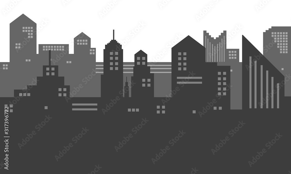 The city silhouette with black and white shadow