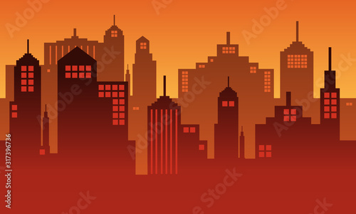The gradient colour of city silhouette like a sunset in afternoon