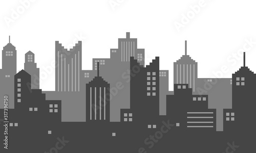 The Illustration of vector black and white city with shadow