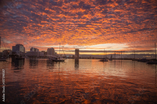 Sunrise skyline and waterway of Norfolk, Virginia. United States © Meadering Moments 