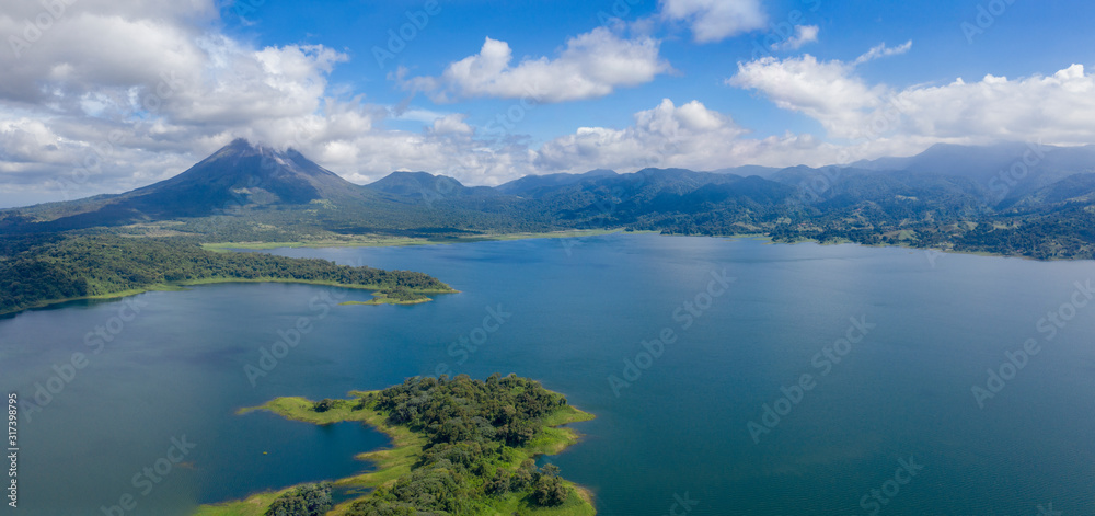 Panoramic view of beautiful Lake Arenal, Costa Rica.