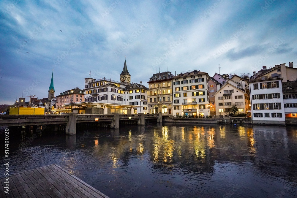 The beautiful city of Zurich at night