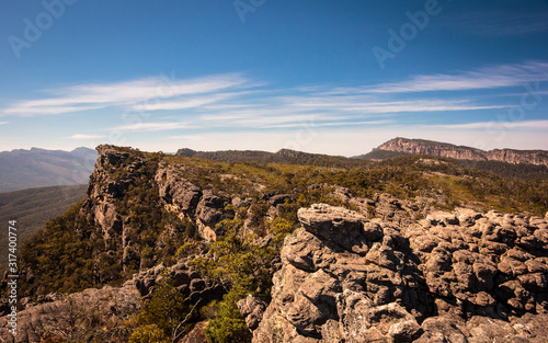 Grampians National Park. Mountain range in Australia, rocks and shrubs composing the landscape in a famous holiday spot.