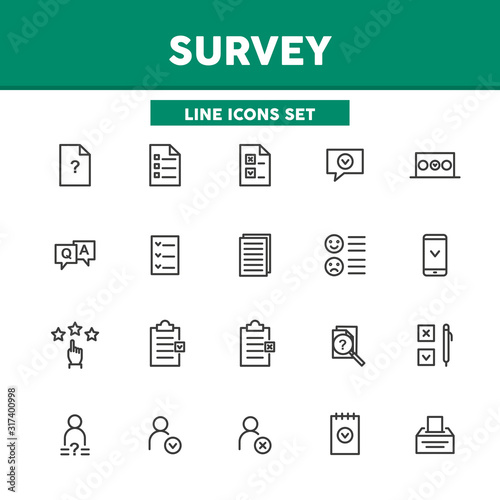 Survey simple set thin line icons.  Concept of feedback, review, customer relationship, management. Vector illustration symbol elements for web design and apps © reddish