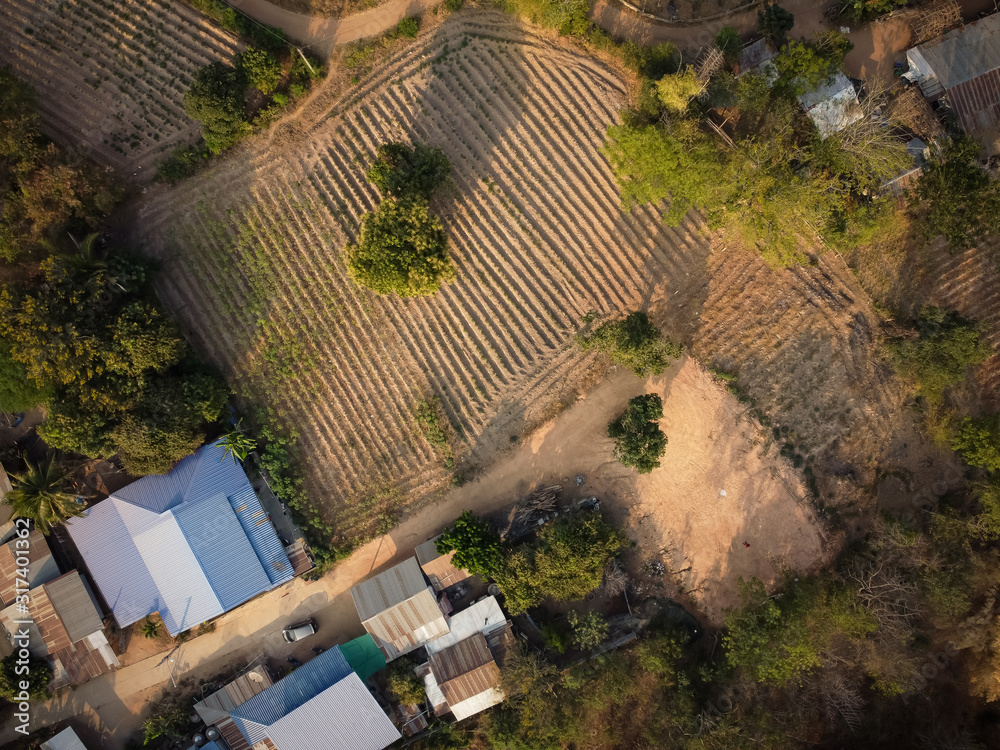 Country house, Aerial photo taken by drone , Most rural people have an agricultural career.