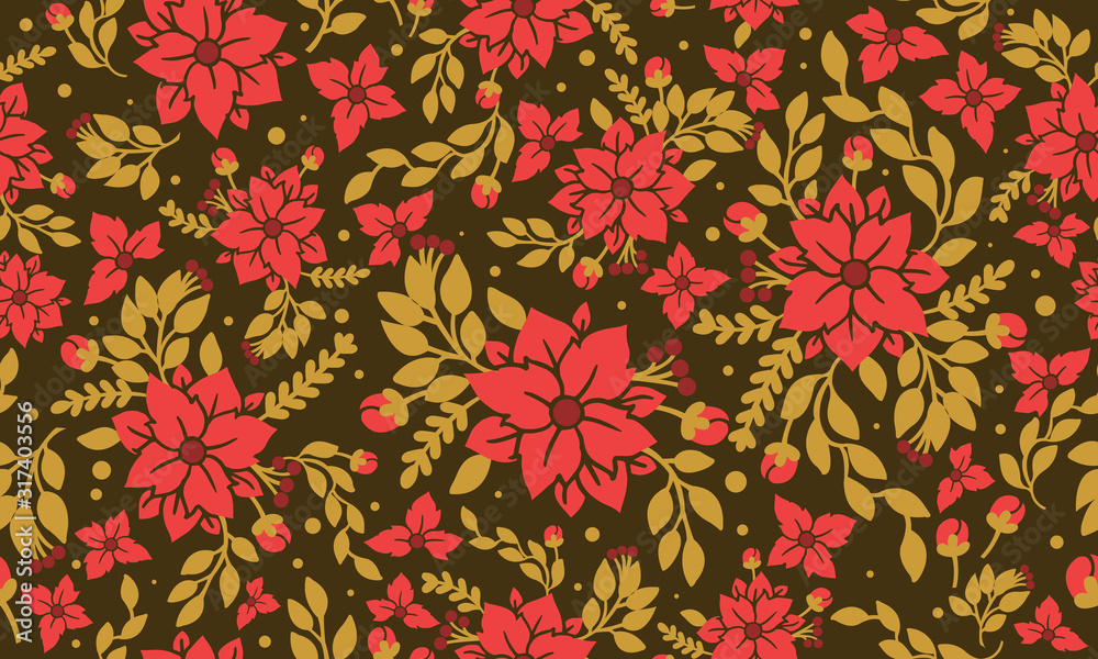 Leaf and red flower style template, elegant Christmas floral pattern background. Leaf and red flower style template, elegant Christmas floral pattern background.