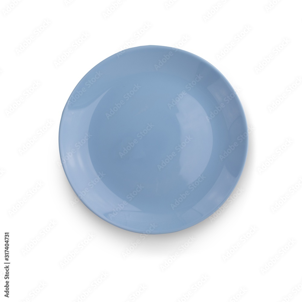 Top view of blue empty plate on isolated, white background, with a shadow Top view of blue empty plate on isolated, white background, with a shadow