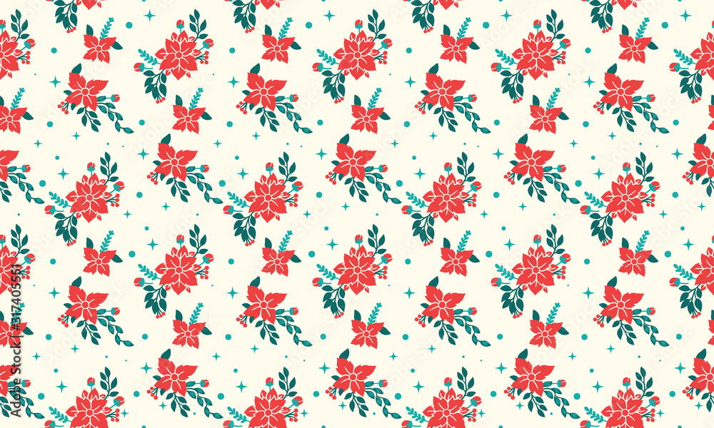 Beautiful Christmas red flower art, with leaf and floral elegant pattern design. Beautiful Christmas red flower art, with leaf and floral elegant pattern design.