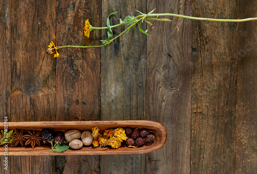 Spices in a wooden boat