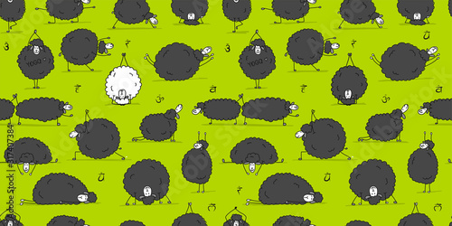 Funny sheep doing yoga, seamless pattern for your design