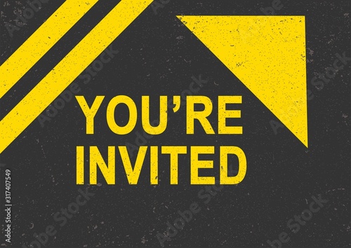 Road marking with a pointer. The inscription "You're invited." Vector illustration, flat design.