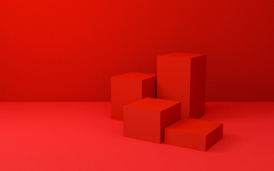 Abstract red cube background texture with geometric shape. 3d render design for display product on website. Minimalist mockup with red podium scene concept. Empty showcase for advertising and banner.