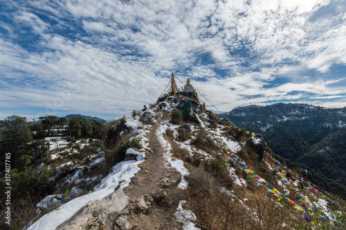 A view of the Buddha statue on the top of Dalai Hills in Mussoorie, India