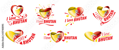 National flag of the Bhutan in the shape of a heart and the inscription I love Bhutan. Vector illustration