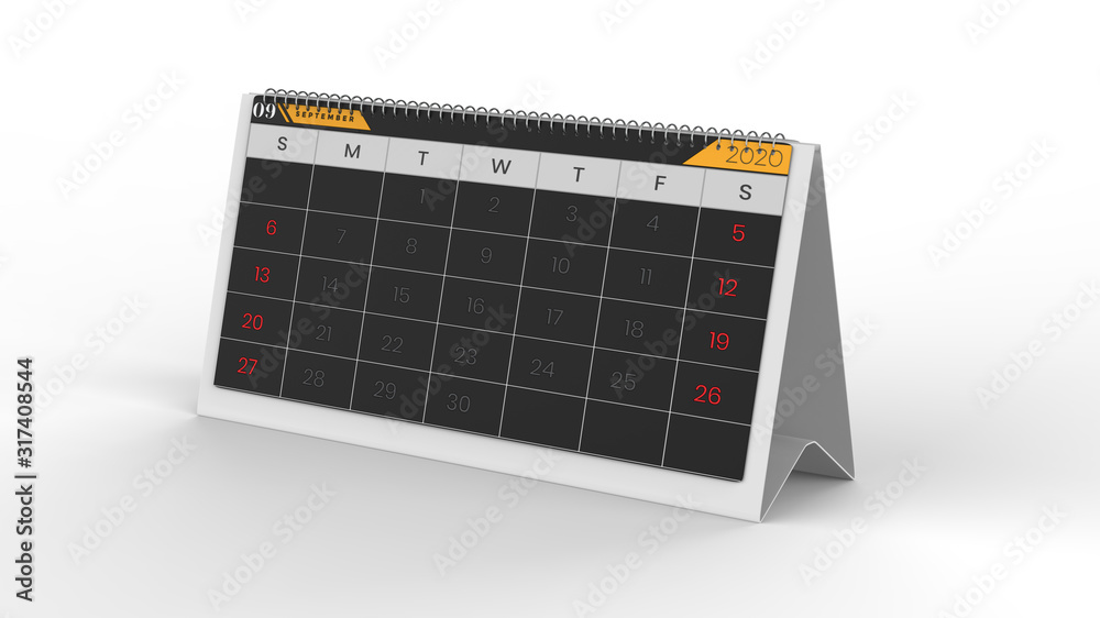 September month 2020 year calendar on a white background. 3d illustration September month 2020 year calendar on a white background. 3d illustration September month 2020 year calendar on a white background. 3d illustration September month 2020 year calendar on a white background. 3d illustration