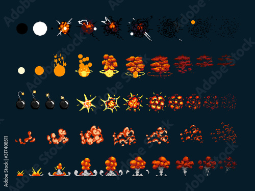 Game icons set. Comic boom flame effects for emotion.