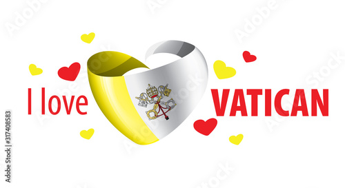 flag of the Vatican in the shape of a heart and the inscription I love Vatican. Vector illustration