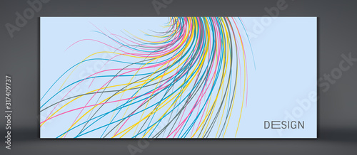 Сover design template. Curved lines with perspective effect. Optical fiber. 3d abstract background. Vector illustration.