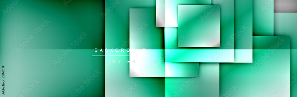 Obraz premium Square shapes composition geometric abstract background. 3D shadow effects and fluid gradients. Modern overlapping forms