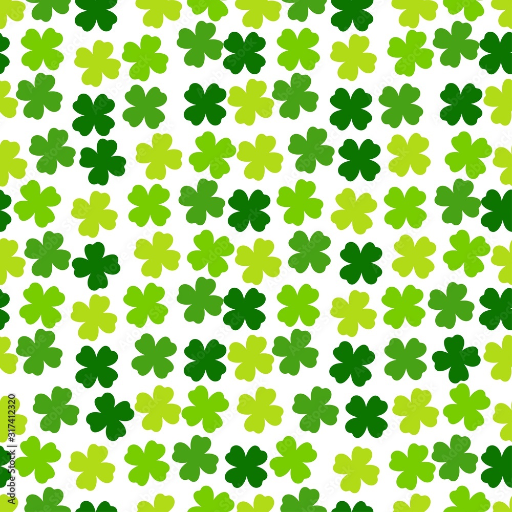 St Patricks Day seamless pattern. Green background with clover leaves. Cute simple repeated design. Vector St Patricks Day seamless pattern. Green background with clover leaves. Cute simple repeated design. Vector