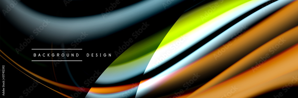 Сolorful flow poster. Wave liquid lines and shapes in black color background. Vector Illustration Сolorful flow poster. Wave liquid lines and shapes in black color background. Vector Illustration