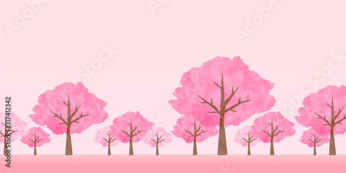 水彩調の美しい桜の木　春のイラスト　イラストレーション　挿絵