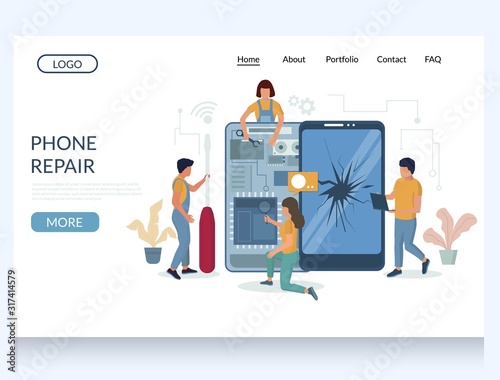 Phone repair vector website landing page design template