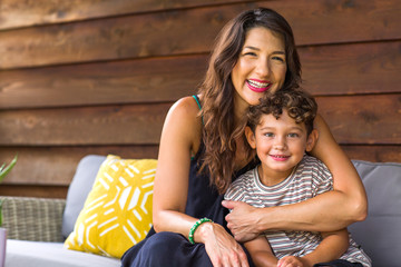 Portrait of a young Hispanic Mother and her son.