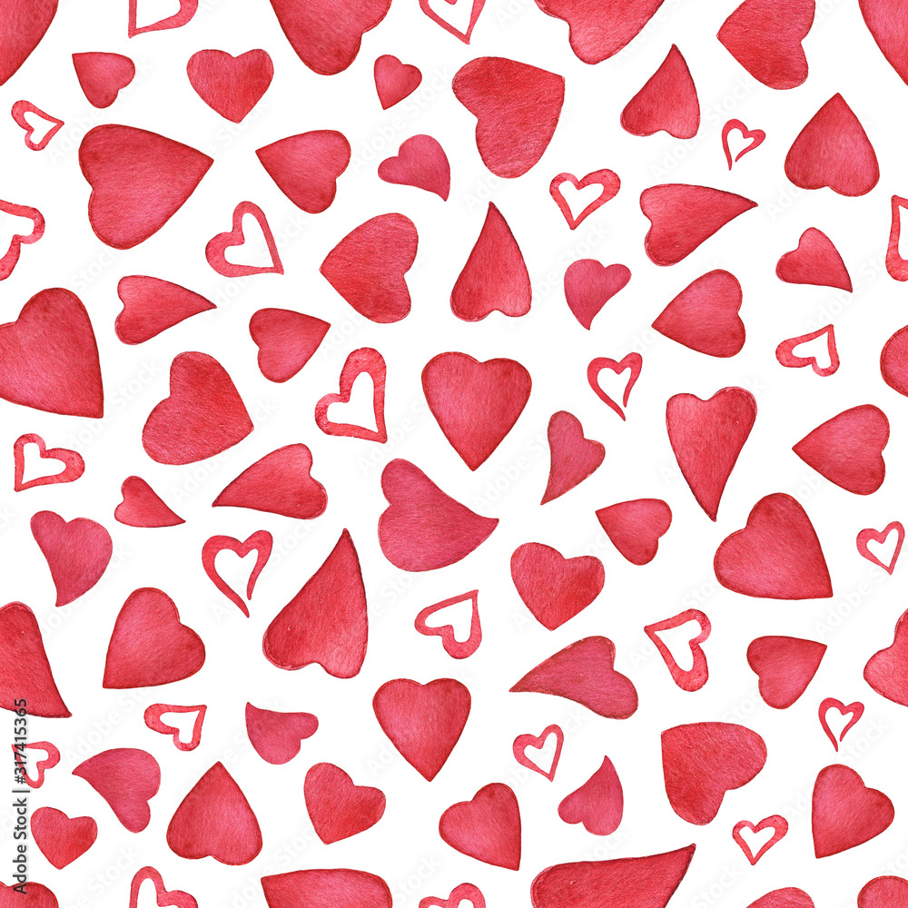 Watercolor seamless pattern with hearts. Watercolor seamless pattern with hearts.