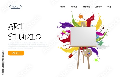 Art studio vector website landing page design template