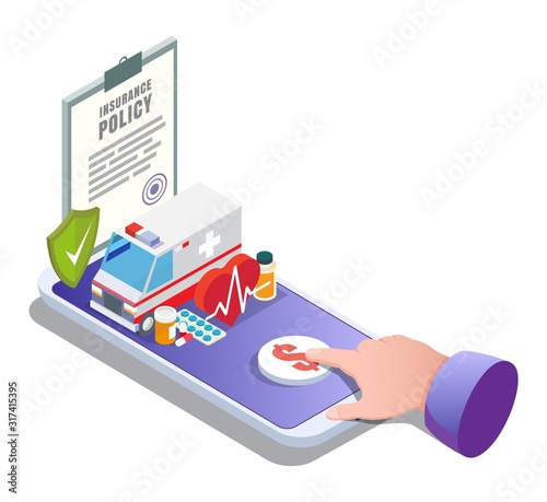 Medical insurance online vector flat isometric illustration