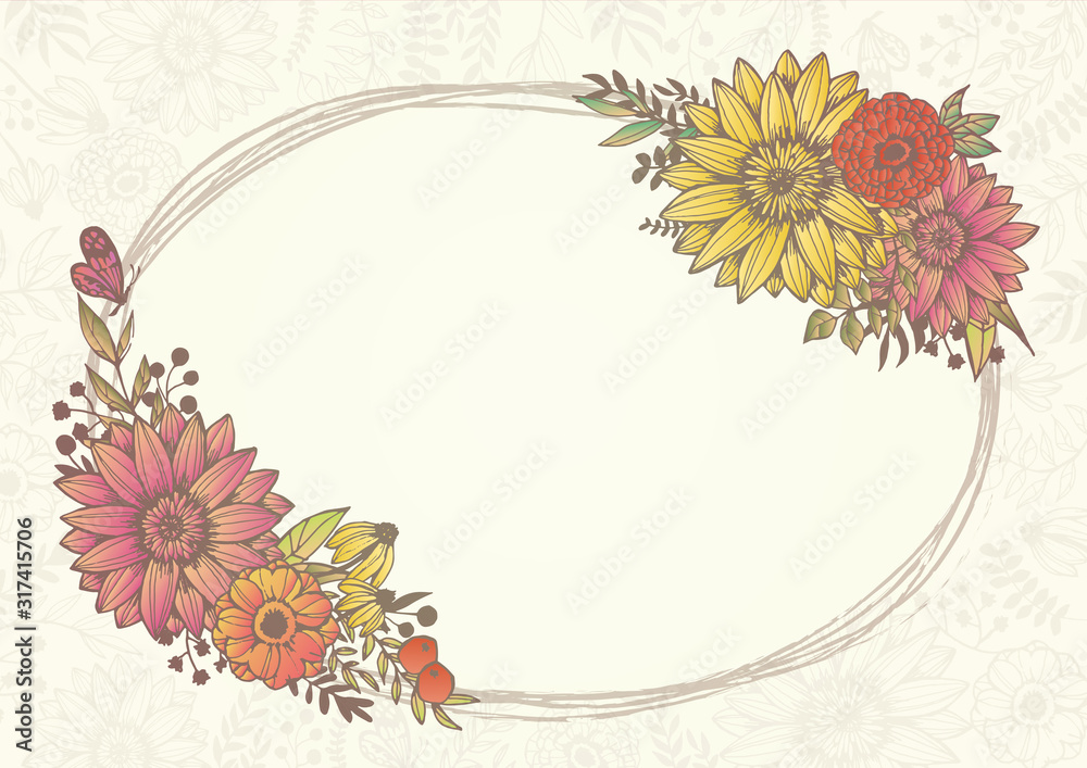 アンティークカラー ホワイト レトロな花柄の背景素材 手書きイラスト 結婚式招待状 サロンdm Ilustracion De Stock Adobe Stock
