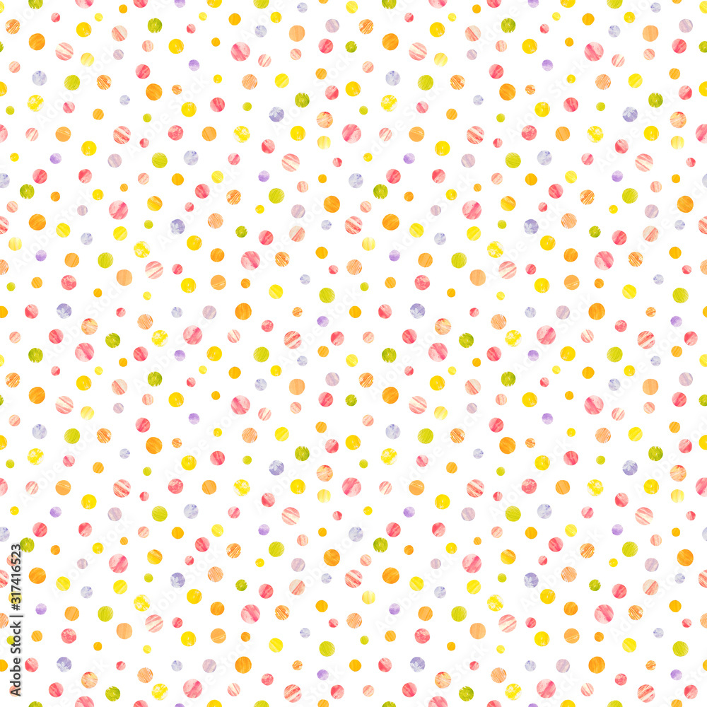 Confetti. Polka dot background painted by watercolor. Handmade watercolor handpainted paper collage. Easter paper art and craft style. Cut paper. Applique. Seamless pattern. Vintage Confetti. Polka dot background painted by watercolor. Handmade watercolor handpainted paper collage. Easter paper art and craft style. Cut paper. Applique. Seamless pattern. Vintage
