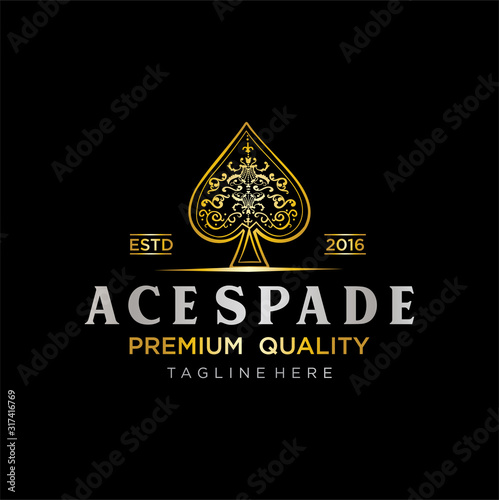Gold royal Spade Luxury Logo vector . The heart ace gold Logo Vintage Retro Hipster stock vector, poker, gamble, casino