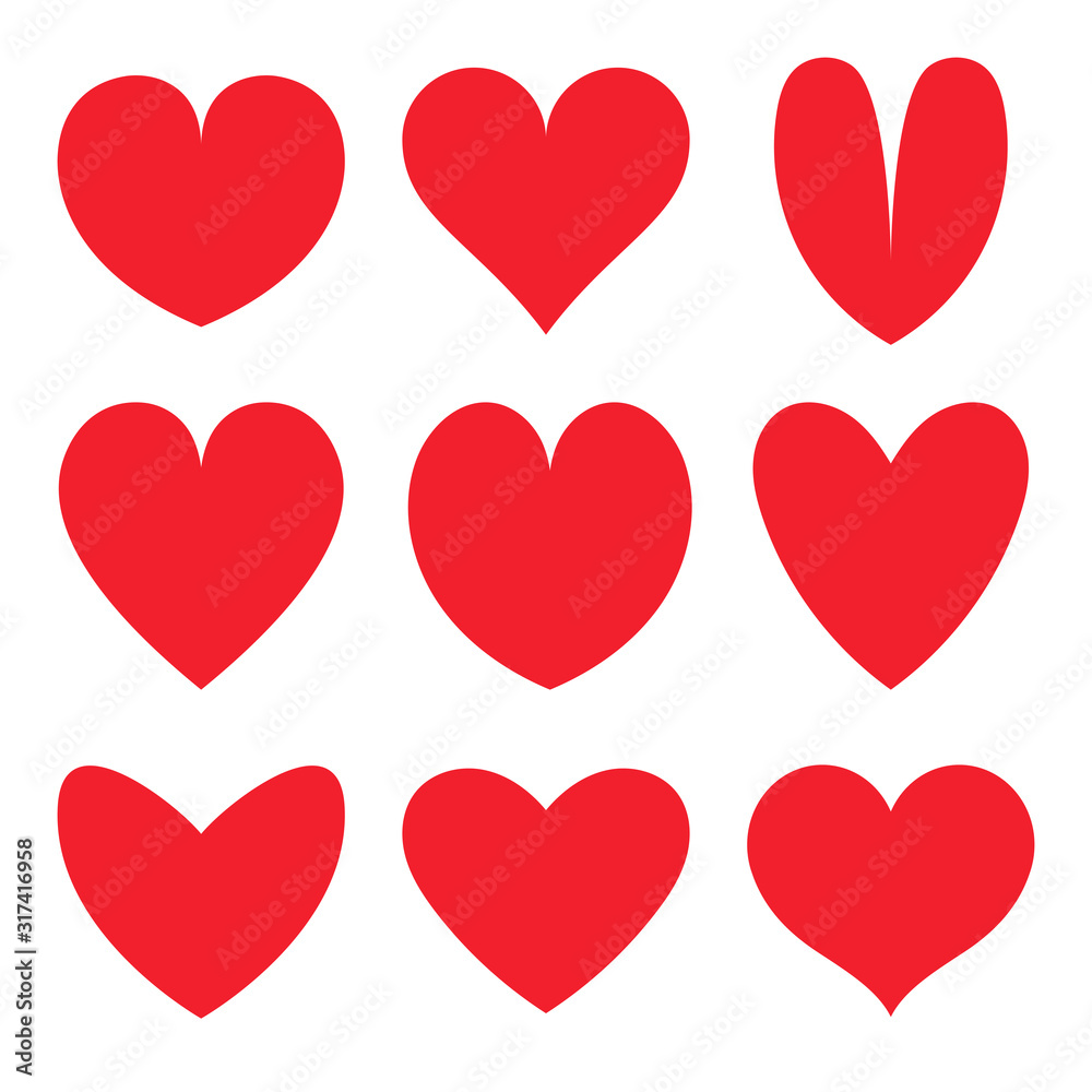 Red heart icon set on white background