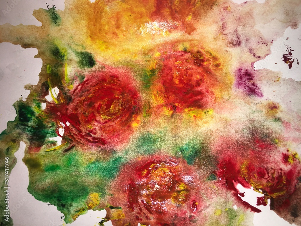 roses painted with watercolor on watercolor paper, grunge