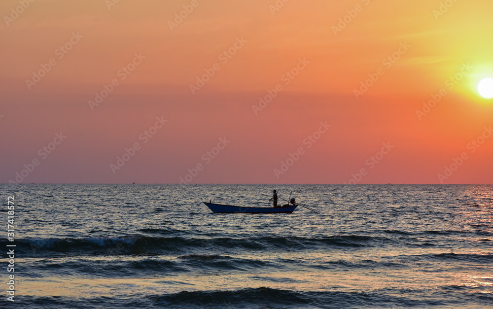 Fototapeta premium Colorful of sunset on sea scape background