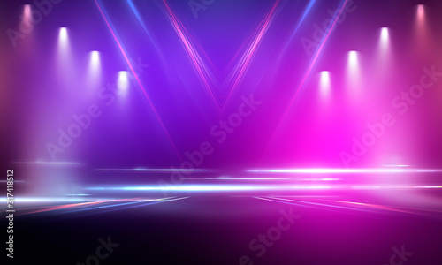 Ultraviolet abstract light. Diode tape, light line. Violet and pink gradient. Modern background, neon light. Empty stage, spotlights, neon. Abstract light. photo