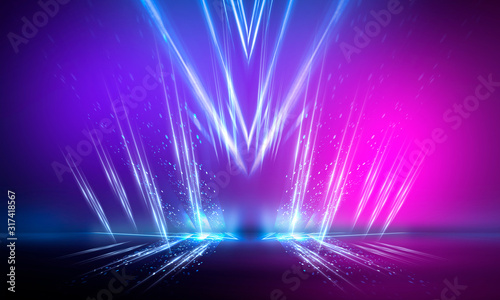 Fototapeta Naklejka Na Ścianę i Meble -  Ultraviolet abstract light. Diode tape, light line. Violet and pink gradient. Modern background, neon light. Empty stage, spotlights, neon. Abstract light.