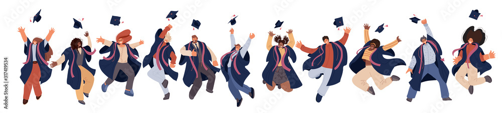 Vector flat set of Happy graduated man and woman in college and ...