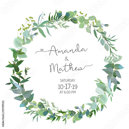 Greenery selection vector design round invitation frame